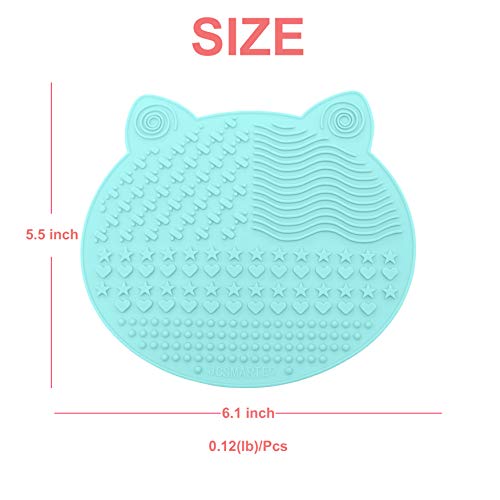 2Pack Makeup Brush Cleaning Mat, Cute Cat Ear Animal Design Silicone Brush Cleaner Pad with Suction Cups (Pink+Green) - color: Pink+Green