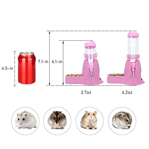 Wontee 3 in 1 Hamster Water Bottle with Food Bowl Hideout Base, 80ML, Pink | Water dispenser, food container, hideout, stable base, easy to refill, for glass tank/cage, dwarf hamster/mouse/gerbil, 2.7oz - color: Pink, size: 80ML