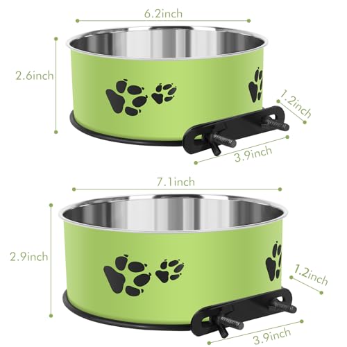 Dog Crate Water Bowl, ShineMe 54oz & 34oz Stainless Steel No Spill Crate Food and Water Bowl, Kennel Bowls Mountable for Medium and Large Dogs, Cats and Pets, Set of 2, Green (7.1x2.9” & 6.2x2.6”) - color: Green, size: L (54oz+34oz)