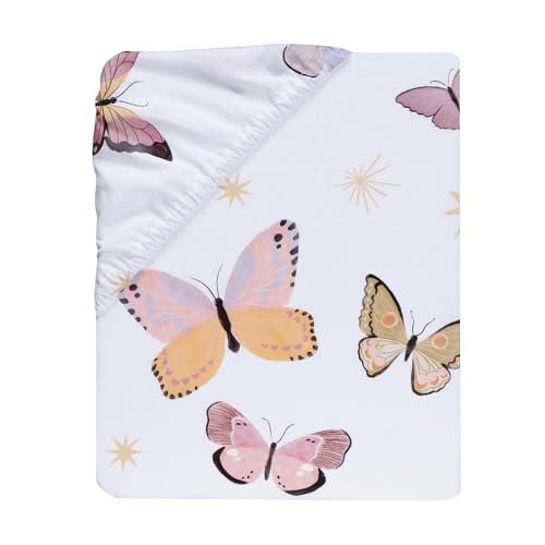 Lambs & Ivy Butterfly Dreams Breathable 100% Cotton Fitted Baby Crib Sheet - color: Butterfly Dreams