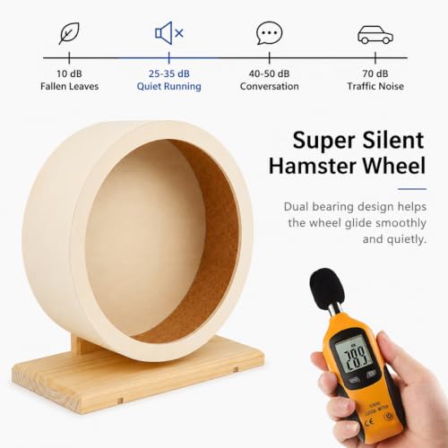 antiai Hamster Wooden Silent Wheel, 9.8 Inch Small Animal Exercise Wheel Accessories, Quiet Spinner Hamster Running Wheels Prevent Depression Toys for Hamsters, Gerbils, Mice and Other Small Pets（L） - size: L