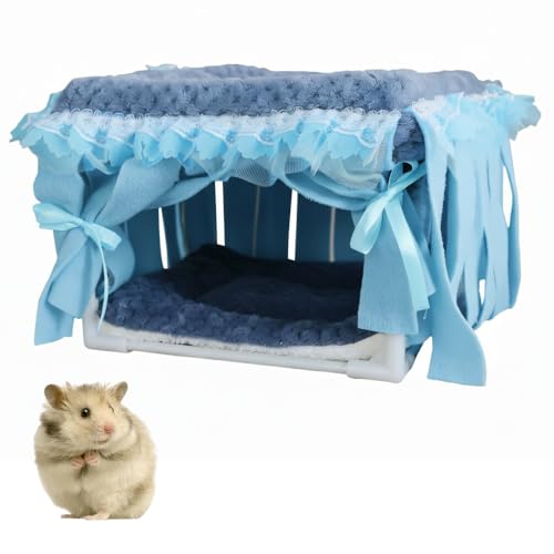 Guinea Pig Bed, Washable Small Animal Tunnel Hideouts with Curtains, Hamster Tunnel for Hamster Chinchill Small Bunny Ferret - color: Square bracket nest blue
