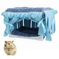 Guinea Pig Bed, Washable Small Animal Tunnel Hideouts with Curtains, Hamster Tunnel for Hamster Chinchill Small Bunny Ferret - color: Square bracket nest blue