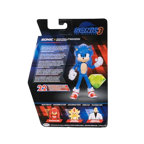 Sonic The Hedgehog Sonic 3 Movie 5" Action Figures: Sonic with Emerald Wave #3 | Sonic The Hedgehog Movie 5 Inch Action Figure Wave 3 - Sonic with Emerald - color: Sonic With Emerald