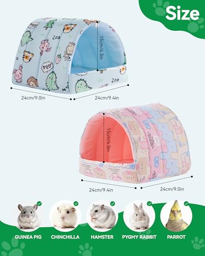2 PCS Guinea Pig Hideout Guinea Pig House,Washable Hamster House Small Animal Cage Accessories for Mouse Chinchillas Hamsters Hedgehogs Ferrets Bearded Dragons and Rats - color: Pink+Blue, size: 9.4*9.4in