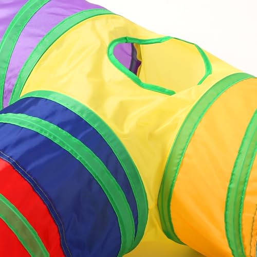 Pet Cat Tunnel, T-3 Way Tunnels for Indoor Cats, Collapsible Pet Tunnel for Kitten, Puppy, Rabbit, 25cm-Wide Tunnels, Durable & Breathable, with Peek Hole Toy Ball - color: T-Junction Tunnel & Rainbow