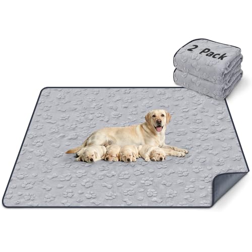 LOOBANI Washable Pee Pads for Dogs 36"x48", 2 Pack Whelping Pads, Gray | Extra Large Soft Reusable Dog Mat For Incontinence, Housebreak, Crate, Fast Absorbent, Non-Slip, Waterproof, Leakproof - color: Grey Dog Element, size: 36"x48"(Pack of 2)