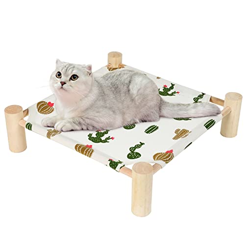 Patas Lague Cat Hammock Bed Small Eleveted Dog Bed 19x19 in Trees | Brethable Wooden Pet Bed, Cooling Rabbit Cot, Outdoor Cat Furniture For Summer - color: Trees