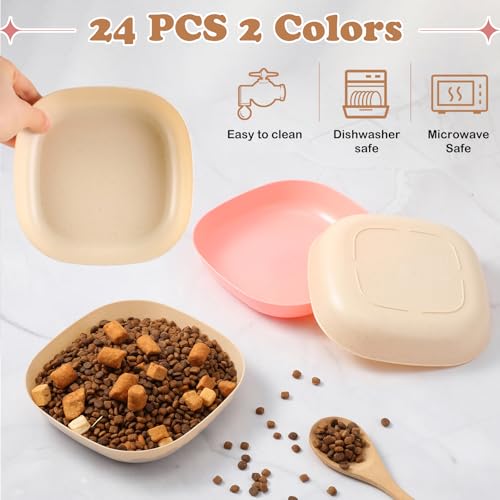 Tioncy 24 Pcs Fatigue Relief Cat Bowl 5.7 Inch Shallow Cat Food Dish Wide and Small Pet Wet Feeding Bowl for Kitten Short Legged Kitten Ferrets Feral Small Animals(Pink, Beige,Classic) - color: Pink, Beige, style: Classic