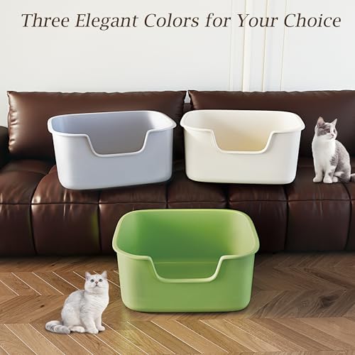 Large Cat Litter Box with High Sides, Side Entry Open Top Deep Tall Litter Pan, Kitty Litter Box for Indoor Small and Medium Cats, Grey (Anti-Splashing) 19.7" L x 15.4" W x 8.6" H - color: Grey