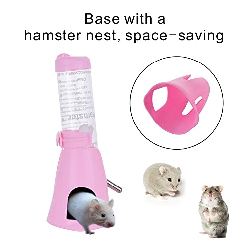 Guardians Hamster Water Bottle, Little Pet Automatic Drinking Bottle with Food Container Base Hut Hanging Water Feeding Bottles Auto Dispenser for Small Animals (125ml,Pink) - color: Pink, size: 125ml
