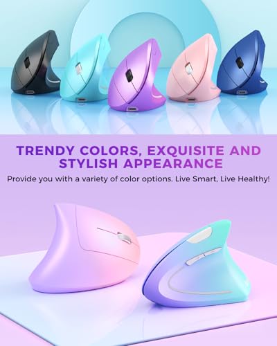 Lekvey Ergonomic Mouse, Rechargeable Vertical Wireless Mouse, Purple | USB-C Charging, 2.4G USB Wireless, Plug & Play, 3 DPI (800/1200/1600), Quiet Clicks, Carpal Tunnel Mouse, for Laptop, PC, Mac - color: Purple