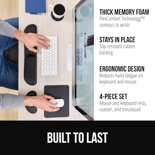 GORILLA GRIP Silky Memory Foam Keyboard Wrist Rest and Mouse Pad for Computer, Ergonomic Typing Support, Desk Office Supplies and Gaming Accessories, Hand & Arm Mousepad Cushions and Coaster Set Black - color: Black, size: Set of 4 (2 Wrist Rests + Coaste