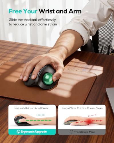Nulea Wireless Trackball Mouse Ergonomic Vertical Design Thumb Control | Rechargeable mouse with quiet clicks,4 DPI levels,3 device Bluetooth & USB receiver,smooth tracking,compatible with PC-Green - color: E-Green