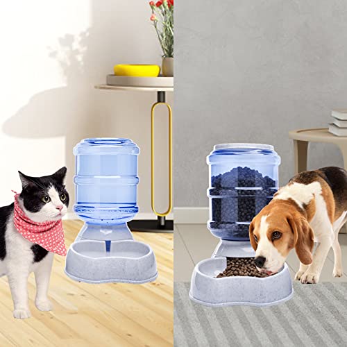 Pet Feeder and Water Food Dispenser Automatic Water Bowl for Dogs Cats, BPA-Free, Gravity Refill, Self Feeding for Small Medium Pets Puppy Kitten Rabbit - 1 Gallon 3.8L (Waterer + Feeder) - size: Waterer + Feeder