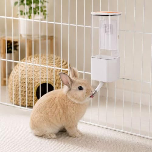 47oz Dog Crate Water Bottle, No-Drip Top-Fill Cage Mount | 12mm stainless steel nozzle, removable bracket; water dispenser for rabbits, guinea pigs, chinchillas and small pets - color: white and orange