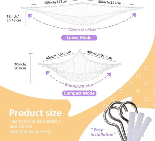 Lazebox Stuffed Animal Net Hammock for Plushie Toys, Stuffed Animal Hammock Corner for Kids' Room Decor, Ideas for Organizing Stuffy Collection, White, L (67" x 40" x 40")-Pack of 1 - color: 1 Pack - White, size: L (67" x 40" x 40")-pack of 1