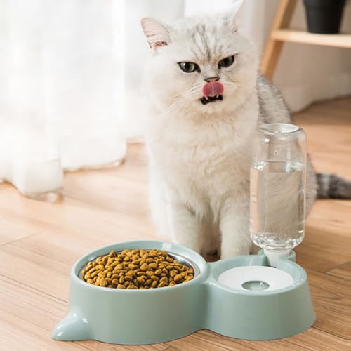 J&L VVMEET Dog Bowls, Cat Food and Water Bowl Set with Water Dispenser | Gravity Pet Feeder and Waterer Set with Detachable Stainless Steel Bowl Automatic Water Refill for Cats Dogs Puppy Rabbit - color: Blue