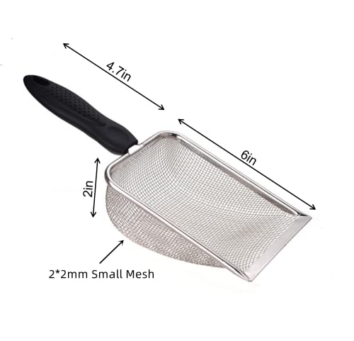 Small Mesh Stainless Steel Cat Litter Scoop Fine Mesh Metal Reptile Litter Cleaner Scooper Non-Stick Coated Metal Litter Scoop Fine Sand Litter Scooper (Hole:2mm/Fine Sand Scooper)