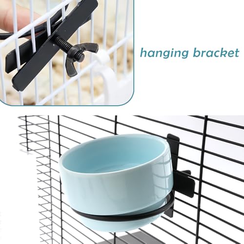 2 Pack Detachable Hanging Ceramic Bird Bowl Food Cup Convenient Hanging Water Feeder for Cage Small Canary Finch Parakeet Budgie Cockatiel Lovebird (Blue and Green)