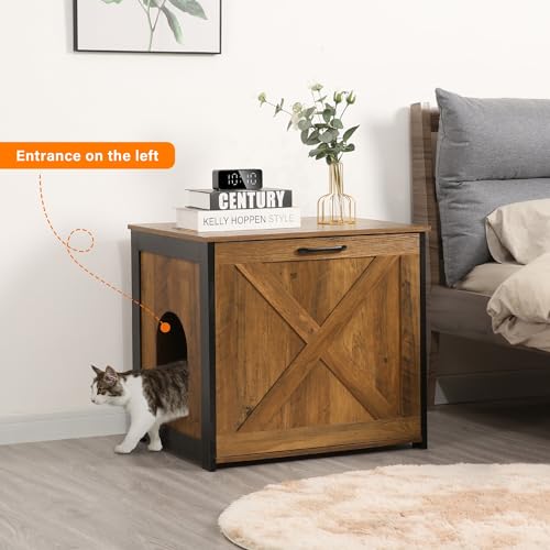 Dwanton Cat Litter Box Furniture Hidden, Cat Litter Box Enclosure, Reversible Entrance Can Be on Left or Right Side, Indoor Cabinet, Wooden Washroom, End Table, Nightstand, Warm Brown, 23.6" L - color: Warm Brown, size: 23.6 x 19.7 x 21.7 Inches