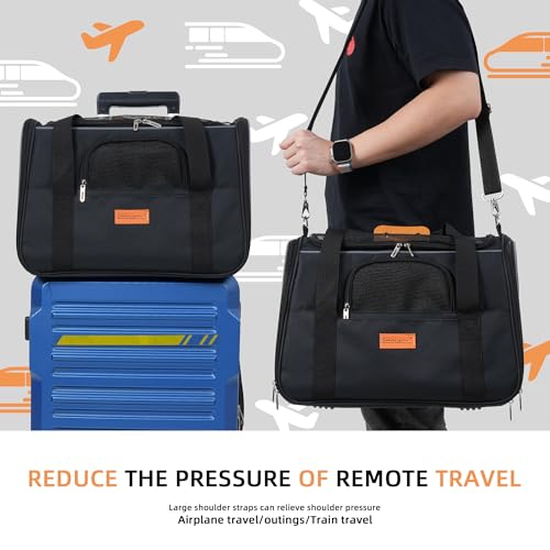 SMOUATOU Cat Carrier, Dog Carrier, Cat Bag Carrier, Cat Travel Carrier, Soft-Sided and Scratch-Proof mesh Cat Bag Pet Carriers, Travel Puppy Carry, Pet Home(Black) - color: Black