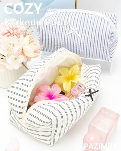 PAZIMIIK Cozy Makeup Bag for Women,Zipper Cosmetic Pouch,Stripe Black | Soft Cosmetic Organizer for Makeup,Skincare,Toiletries,Daily Beauty Essentials,Purse,On-the-Go,Bridesmaid Gifts - color: Stripe Black