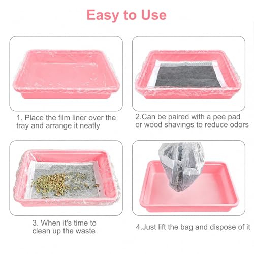 Disposable Rabbit Cage Liners, 50 Pcs Small Animal litter box Liner Bags | Quick Cleanup Leak-Proof Transparent Elastic Opening Pet Toilet Tray Film for Bird Guinea Pig Bunny Chinchilla - size: L+W+D<24 inches