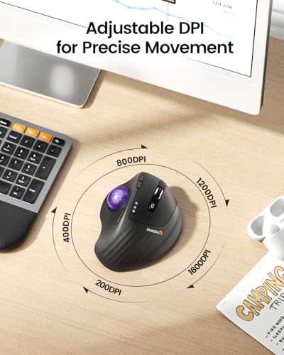 ProtoArc EM01 NL Wireless Trackball Mouse, Thumb Control, Purple | 0/20° Adjustable Angle to Reduce Fatigue, Triple-Device Bluetooth & 2.4G USB-A for Office Use, Silent Click, Easy to Clean - color: Purple Ball