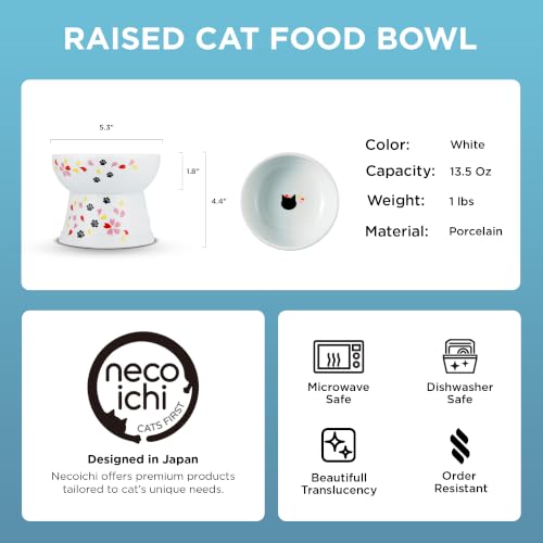 Necoichi Ceramic Elevated Cat Food Bowl (Sakura, Large Flat) - color: Sakura, size: Large