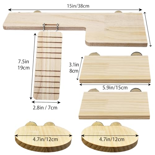 Hamster Cage Platform L-Shaped Wooden Hamster Cage Accessories Rat Climbing Toys Ledge with Ladder for Sugar Glider Mice Mouse Chinchilla Squirrel (L) - size: L