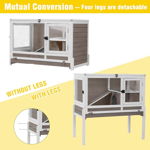 Aivituvin 2-Story Indoor Rabbit Hutch Guinea Pig Cage with Stand, Wooden Bunny Cage Small Animal Cages with Chew-Proof Ramp, Pull-Out Tray & Leakproof PVC Layer (Brown) - color: (Brown)