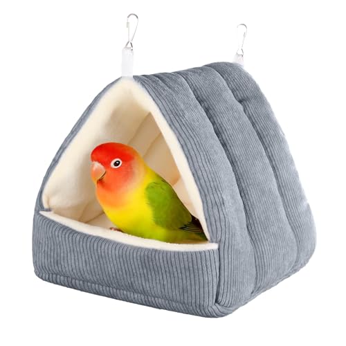 Small Winter Warm Bird Bed for Cage with Soft Plush Hanging Hammock & Hut Tent, Hideaway Sleeping Nest for Budgies, Cockatiels, Small Animals, and Guinea Pig Hideouts (Grey, S) - color: Grey, size: S