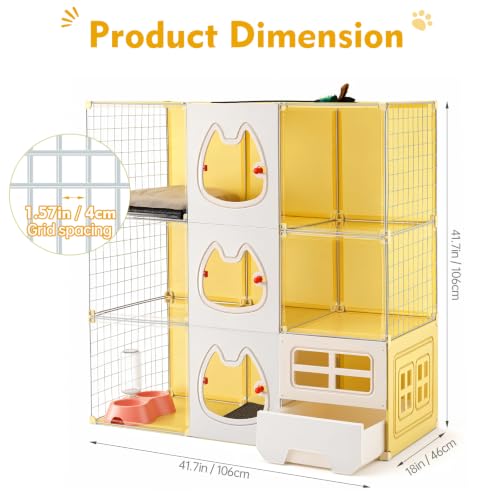 Cat Cage with Litter Box & Clear Door,Indoor Cat Cage Playpen,DIY Cat Enclosures,Multi-Level Detachable Metal,Ferret Cage 42" x 18" x 42" - size: 41.7"L x 18.1"W x 41.7"H