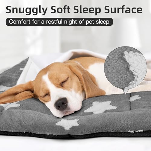 Mora Pets Dog Crate Pad Kennel Bed Crate Mat for Small Dogs Washable Cute Star Pet Bed for Dog Cage Ultra Soft Flat Puppy Cat Kitten Pillow Cushion for Sleeping Anti-Slip Grey 24 x 18 | Soft Dog Cat Bed Mat, Puppy Crate Pad for Dog Cages Cozy Sleeping Lin