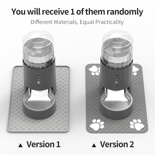 JUNSPOW Cat Water Dispenser with Placemat and Stainless Steel Bowl (4L) | Automatic Gravity Water Dispenser for Cats or Small Medium Size Dogs, Large Capacity, Easy to Clean - color: Grey, size: 4L + Mat