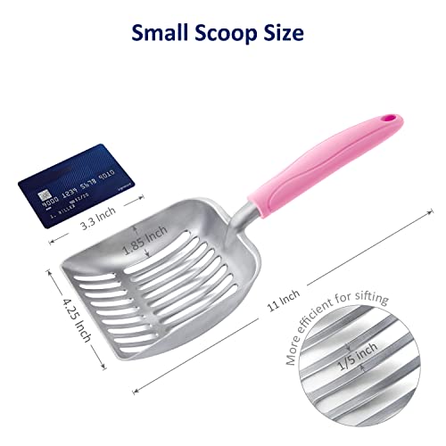 Cat Litter Scoop, Aluminum Alloy Sifter, Kitty Metal Scooper, Deep Shovel, Long Handle, Poop Sifting, Kitten Pooper Lifter, Durable, Heavy Duty, for Litter Box - color: FLAT Aluminum \ #10 Pink Handle, size: Small