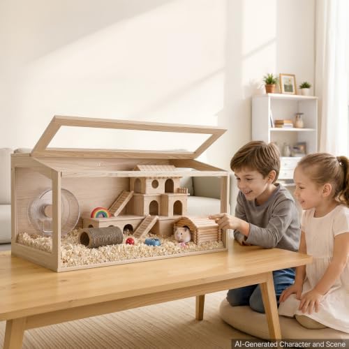 VEVOR Wooden Hamster Cage 40.1"x20.4"x20.1" 270° Viewing Hamster Habitat, Chewproof Acrylic Small Animal Cage with Openable Top, Large Pet Enclosure for Syrian/Dwarf Hamsters, Guinea Pigs & Gerbils - size: 40.1"L x 20.4"W x 20.1"H