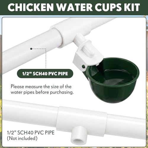 LemonRoad 30 Set Automatic Chicken Waterer Cup with 1/2" PVC Tee Fitting Chicken Drinking Bowl, Poultry Drinker Mounting Hole Opener,Water Dispenser Feeder for Duck, Goose, Pigeon(Military Green) - color: Military Green