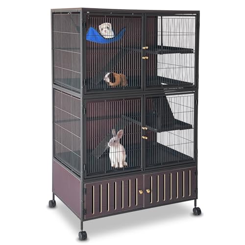 5-Tier Rolling Ferret Cage Large, 60" H Small Animal Mansion for Chinchilla/Squirrel, Multi-Level Habitat with Hammock, Lockable Doors & Ramps, Ideal for Pet Rodents, with Sturdy Back Panel