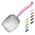 Cat Litter Scoop, Aluminum Alloy Sifter, Kitty Metal Scooper, Deep Shovel with Diagonal Sifting Hole, Long Handle, Kitten Poop Lifter for Litter Box, Large Size, Pink Handle - color: #10 Pink, size: Large