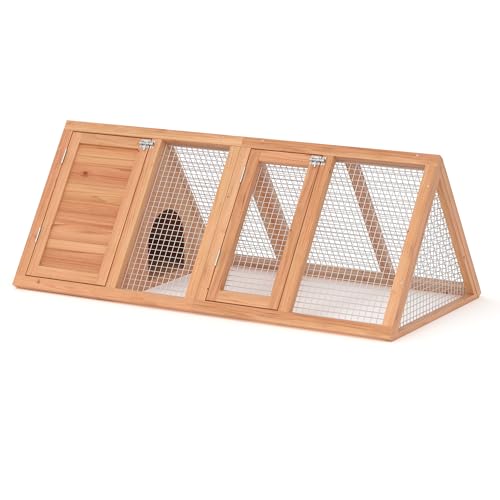 GOJOOASIS Wooden Chicken Coop Rabbit Hutch for 2 Hens, Wood | Quail Coop, A-Frame Design House, Outdoor Bunny Run Cage w/ Ventilating Wire Versatile for Guinea Pigs, Hamsters, Chickens - color: Wood