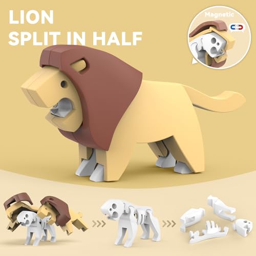 Magnetic Animal Building Toys, STEM Toddler Learning Toys 3D Puzzle Animals for Boys Girls, Educational Magnetic Travel Montessori Toy Lion Elephant Crocodile, Unique Birthday Gift for Kids 3 4 5 6 7 - style: Savanna Animals