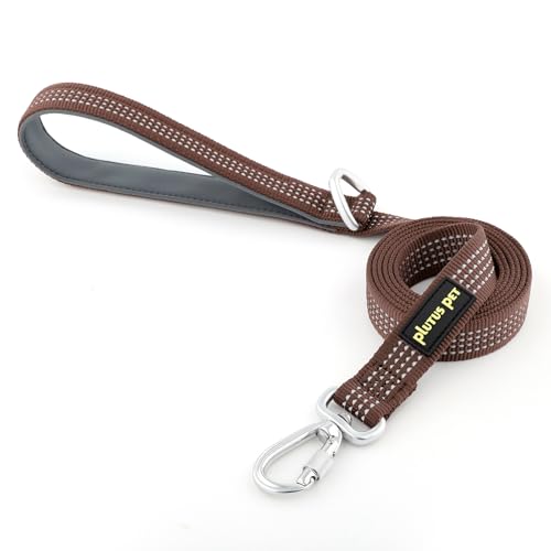 Plutus Pet Heavy Duty Dog Leash with Lockable Aluminum Carabiner, 4 FT Long | Double-Sided Reflective Nylon, Padded Handle, Heavy Duty, for Puppy Small Medium and Large Dogs (Chocolate, 1" x 4') - color: Chocolate, size: 1" x 4'