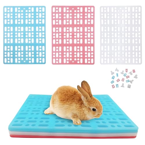 Hamiledyi 10Pieces Rabbit Feet Pad Hole Leak Water Design for Plastic Bunny Cage Mat Foot Resting Pad - color: 3 pink +4 white +3 blue