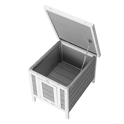 Wooden Bunny House Rabbit Cat Hutch, Feral Cats Outdoor Weatherproof Rabbit Hutch w/Ramp, Lockable Doors, Openable Top, Small Pet House for Rabbits, Bunnies, Guinea Pigs, 16.5" x 20.5" x 17.3" - color: Gray