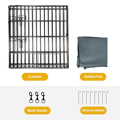 Puppy Playpen with Top Cover,Dog Pen Foldable Dog Fence 8 Panels 24 Inch | Dog Playpen with Door for Indoor Outdoor,Dog Exercise Fences for Small Medium Animals - size: 24''H