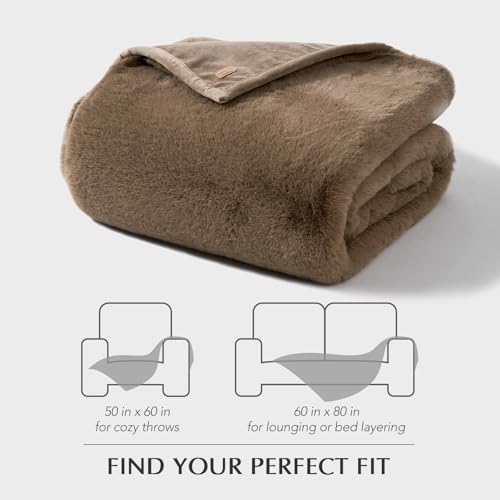 EVERGRACEHOME Faux Chinchilla Fur Throw Blanket, 50"x60", Tawny Mink | Luxury, Super Soft, 1220GSM, Fluffy Cozy Mink, Reversible Velvet Back, Warm Thick Heavy Winter Throw for Couch Bed, Gift - color: Tawny Mink, size: 50"x60"