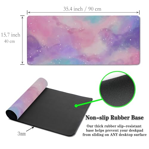 Gaming Pink Mouse Pad Purple Game Mat Big Mouse Pads Desk Mat for Women Computer Mat Pc Gaming Mouse Pad Waterproof Non-Slip Rubber Base 35.4" X 15.7" for Game Office, Starry Sky Cute - color: Purple Starry Sky