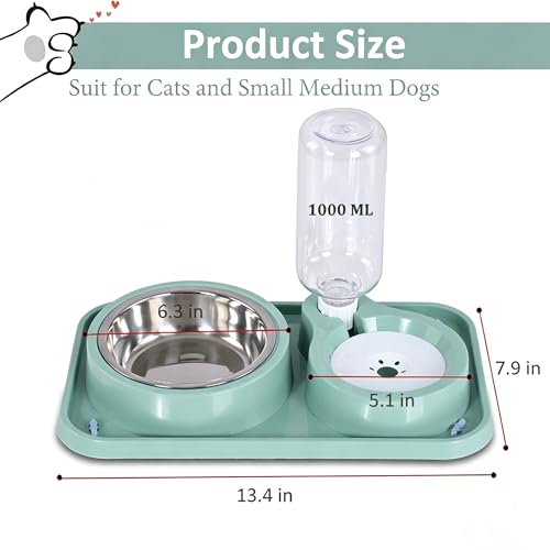 J&L VVMEET Non-Slip Dog Cat Food and Water Bowls Set with Water Dispenser | Dog Bowls Detachable Stainless Steel Bowl Gravity Pet Feeder and Waterer Set Automatic Water Refill for Cat Dog Puppy Rabbit - color: Pink, size: Water Capacity: 1000ML